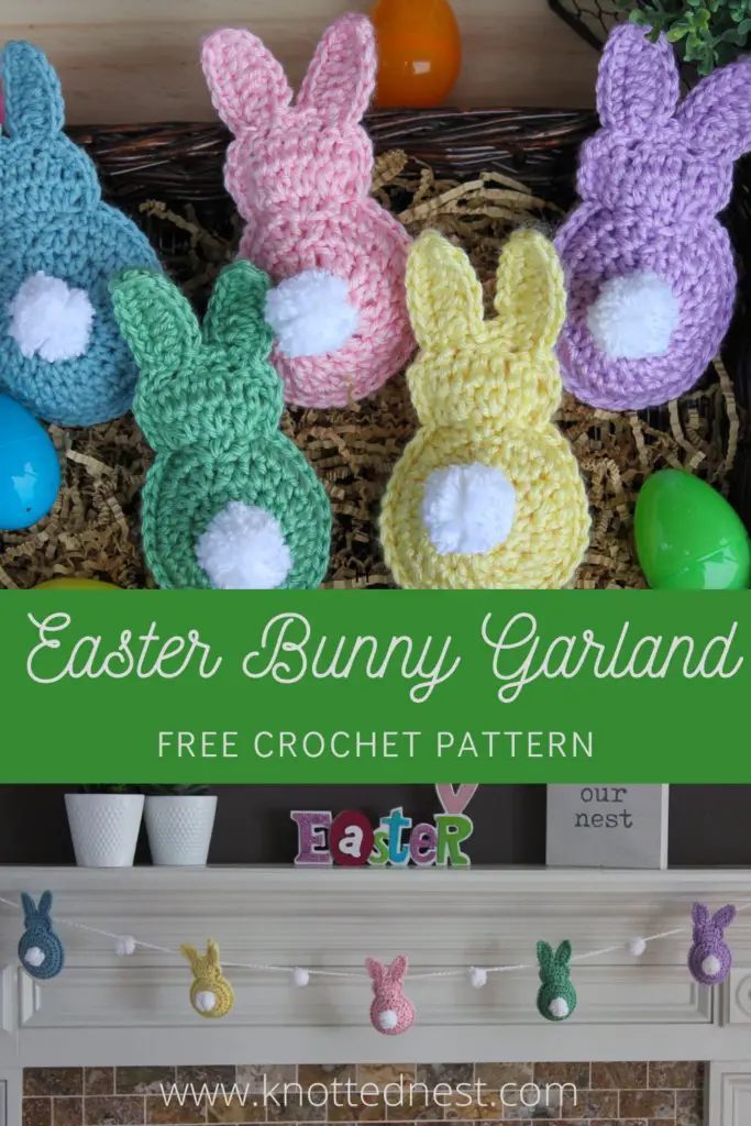 Crochet gardine with Easter bunny and flower