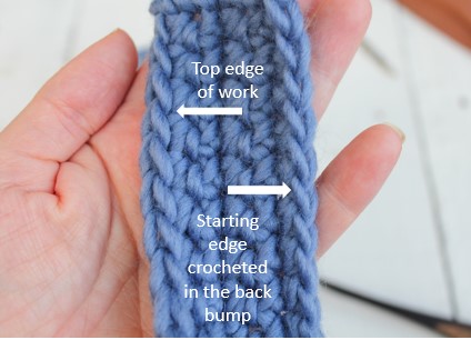 Starting edge crocheted in the back bump matches the top row.