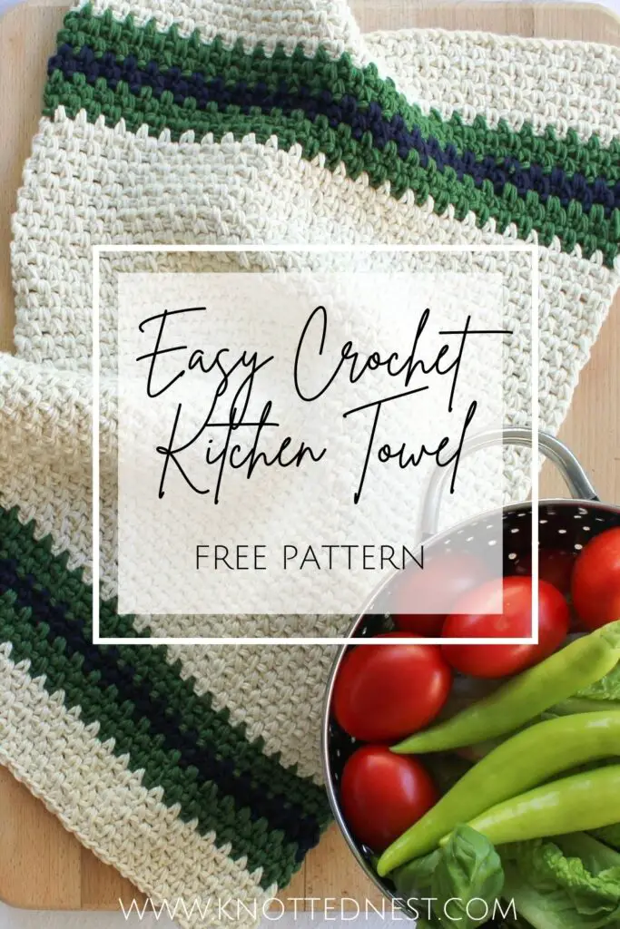 Pin this image for the easy crochet kitchen towel