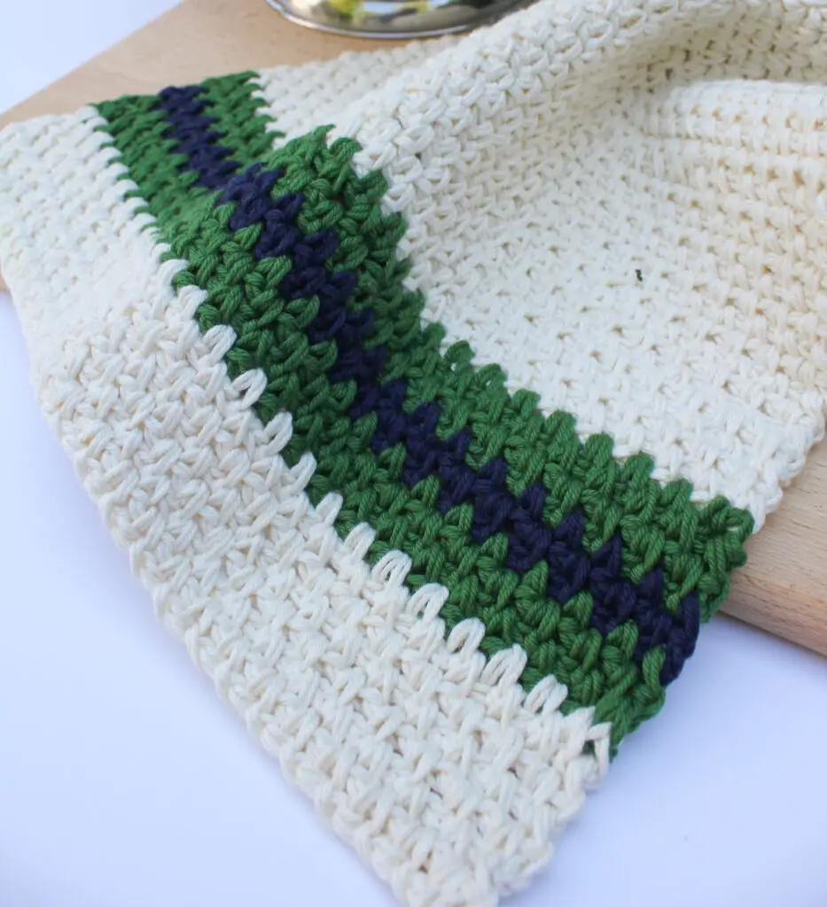 Close up of stripe pattern for crochet dish towel.