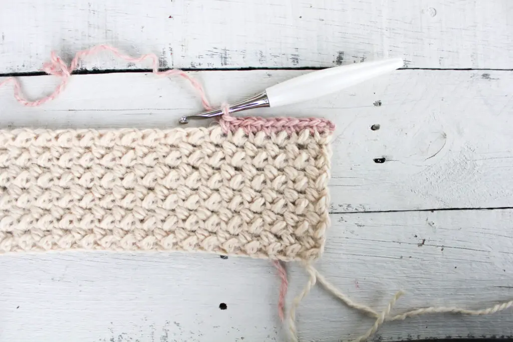 Work 2 single crochets into each mini bean stitch